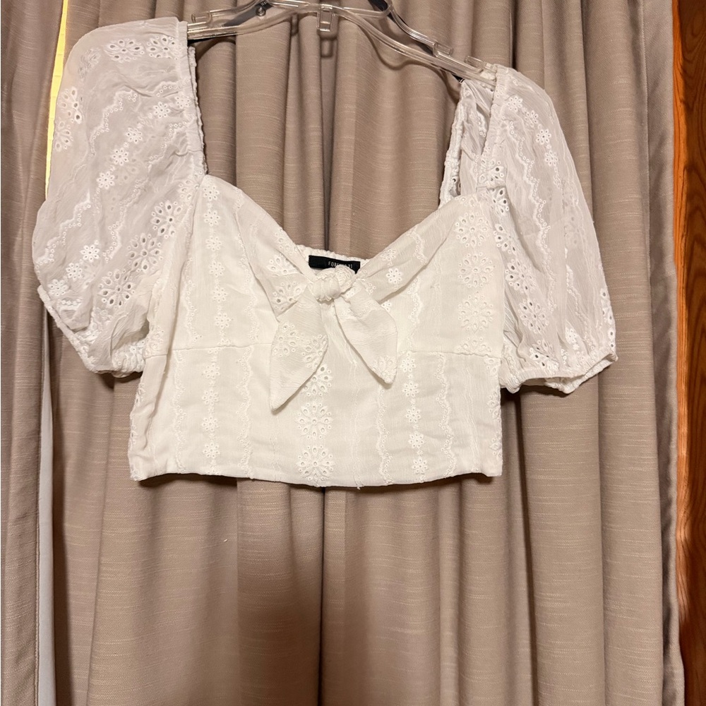 Forever 21 Cream Lace Bow Blouse